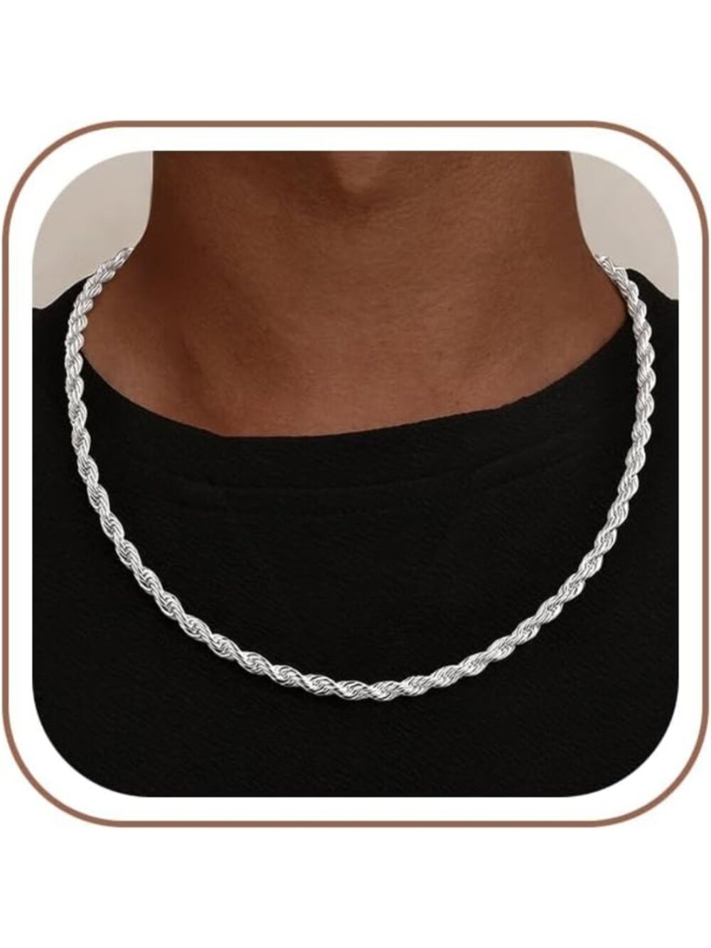 Men's S925 Sterling Silver Rope Chain Necklace - 4MM & 5MM Options, Stylish
